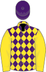 Purple and yellow diamonds, yellow sleeves, purple cap