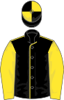 Black, yellow seams, yellow sleeves, quartered cap