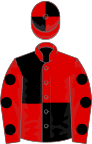 Red and black (quartered), red sleeves, black spots