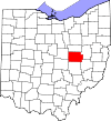 State map highlighting Coshocton County