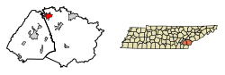 Location of Sweetwater in Monroe County, Tennessee.