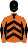 Orange, black chevrons, diabolo on sleeves, black cap