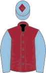 MAROON, light blue slvs, light blue cap, maroon diamond