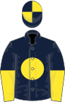 Black, yellow disc, halved sleeves, black and yellow quartered cap