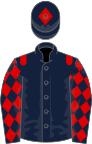 Dark blue, red epaulets, diamonds on sleeves, dark blue cap, red diamond