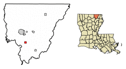 Location of Collinston in Morehouse Parish, Louisiana.