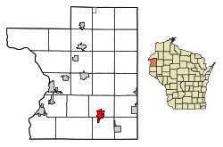 Location of Amery in Polk County, Wisconsin.