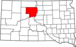 Map of South Dakota highlighting Dewey County