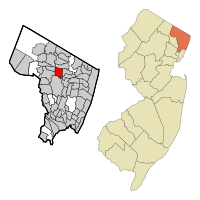 Map highlighting the Township of Washington's location within Bergen County. Inset: Bergen County's location within New Jersey.