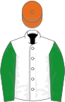 White, green sleeves, orange cap