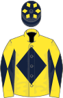 Yellow, Dark Blue diamond, diabolo on sleeves, Dark Blue cap, Yellow Diamonds
