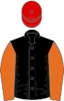 Black, Orange sleeves, Red cap