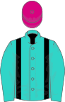 Turquoise, black braces, cerise cap