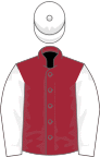 Maroon, white sleeves, white cap