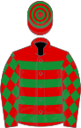 Red, green hoops and diamonds on sleeves, hooped cap