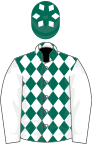Dark green and white diamonds, white sleeves