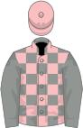 Grey and pink check, grey sleeves, pink cap