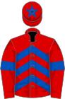Red, royal blue chevrons, armlets and star on cap