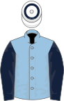 Light blue, dark blue sleeves, white cap, dark blue hoop