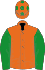 Orange, green sleeves and spots on cap