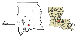 Location of Leonville in St. Landry Parish, Louisiana.