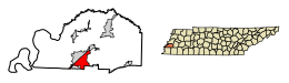 Location of Atoka in Tipton County, Tennessee.