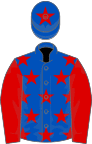 Royal blue, red stars, sleeves and star on cap