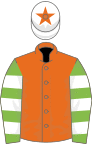 Orange, Light Green and White hooped sleeves, White cap, Orange star