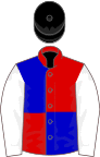 Red and blue (quartered), white sleeves, black cap