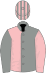 Grey and pink (halved), reversed sleeves, striped cap