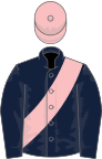 DARK BLUE, pink sash and cap