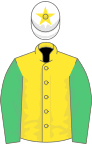 YELLOW, emerald green sleeves, white cap, yellow star