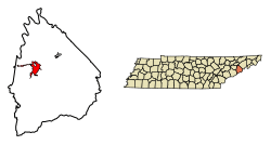 Location of Newport in Cocke County, Tennessee.
