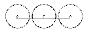 Diagram of three wheels, all coupled together with a coupling rod