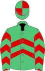 Emerald green, red chevrons, quartered cap