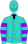 Turquoise, violet hooped sleeves