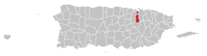 Map of Puerto Rico highlighting Guaynabo Municipality
