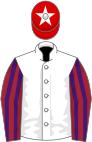 White, maroon and purple striped sleeves, red cap, white star