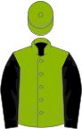Apple green, black sleeves, green cap
