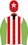 Red and white stripes, light green sleeves, red cap, white star