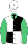 Black and White (quartered), Emerald Green collar and sleeves, White cap