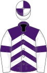 Purple, White chevrons, White sleeves, Purple armlets, quartered cap
