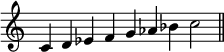 { \override Score.TimeSignature #'stencil = ##f \relative c' { \clef treble \time 9/4 c4 d es f g aes bes c2 \bar "||" } }