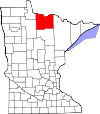 State map highlighting Koochiching County