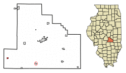Location of Oconee in Shelby County, Illinois.