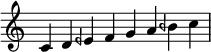  \relative c' { \time 8/4 \omit Staff.TimeSignature c4 d eeh f g a beh c \bar "|" } 