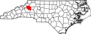 Map of North Carolina highlighting Caldwell County
