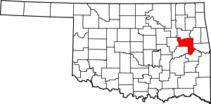 Map of Oklahoma highlighting Muskogee County