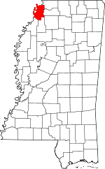 Map of Mississippi highlighting Tunica County