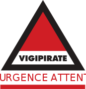 Vigipirate triangle with "Urgence Attentat" in red font
